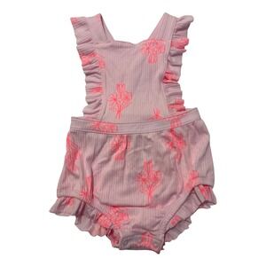 Baby Cat & Jack Pink Ribbed Floral Romper Ruffle Straps 12M baby girl playwear
